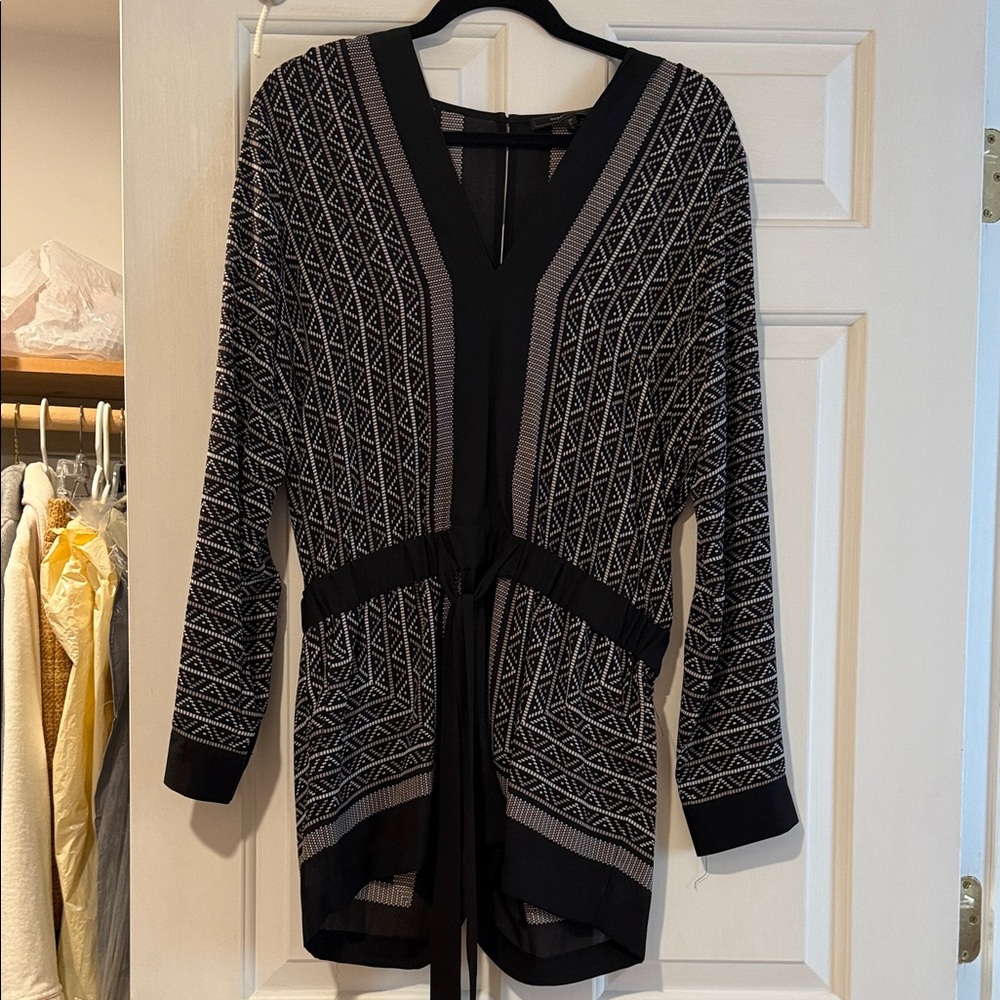 BCBGMaxAzria Black and Gray Geometric Jumpsuit